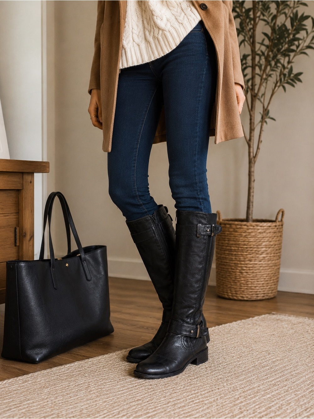 Vaneli East Black‎ Leather Knee High Riding Boots Side Zip Buckle Women’s 5.5